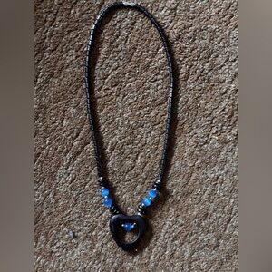 Elegant Black and Blue Heart Necklace